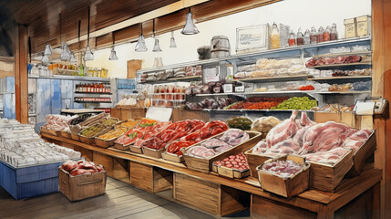 Variety of ingredients in a grocery shop, Generative Ai