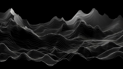 Background with black and white lines in mountain landscape form. Generative AI