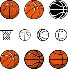 Fototapeta premium Set of basketball balls. Basketball ball icons. Basketball team emblem templates.
