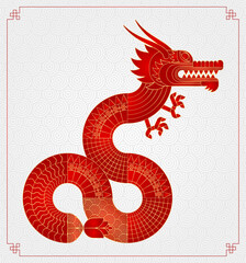 Obraz premium Geometric chinese dragon. Luxury red gold abstract zodiac animal.
