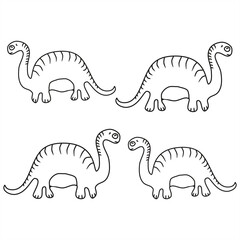 set of line art illustrations of cute dinosaurs for seamless pattern