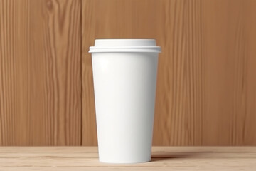 White paper coffee cup mockup on wooden background. 3d rendering
