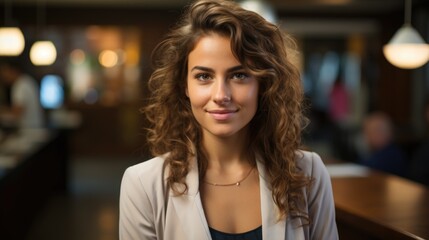 Smiling woman standing in cafe