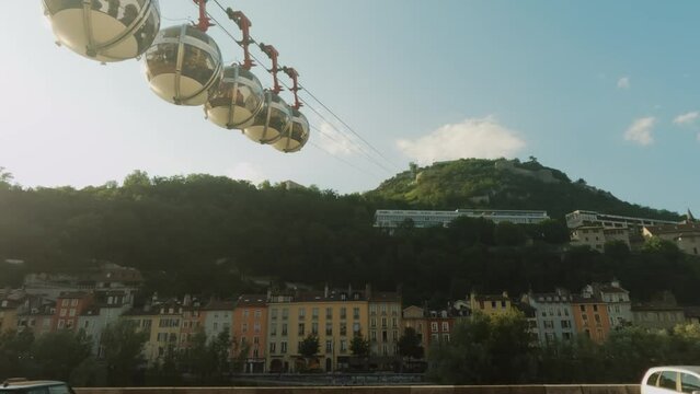 Telepherique de Grenoble Bastille or Crenoble's cable car, also known as Les bulles or the bubbles. France