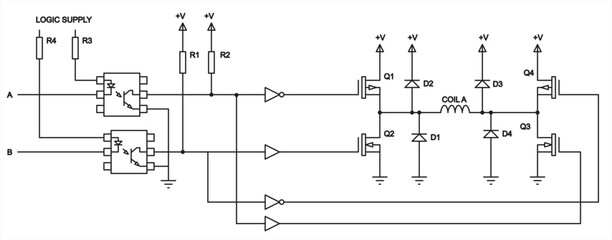 Circuit with
electronic components (transistor, resistor,
diode, logic gate, inductor, ic) 
connected by conductors. Vector diagram of electrical
schematic of electronic device.