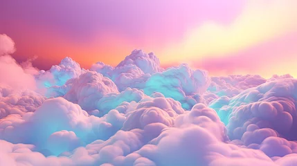 Keuken foto achterwand Lichtroze Rainbow unicorn background with holographic clouds. Pastel color sky. Magical landscape, abstract fabulous pattern. Cute candy wallpaper. Generative AI. High quality illustration.