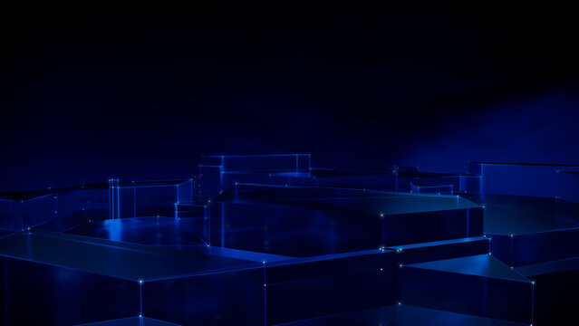 Global Communication Network. Futuristic Technology Concept with Copy Space. Blue Tech Background. 3D Render