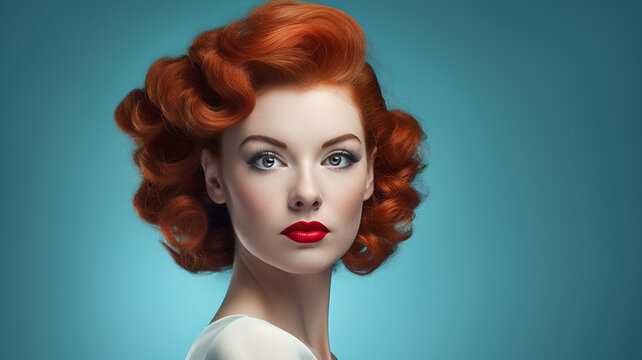 portrait of woman with pretty red hair in 1950s style	