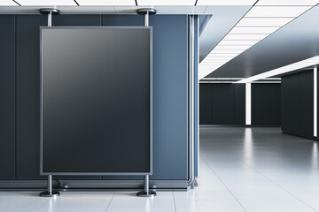 Modern concrete interior with empty blank frame. Mock up, 3D Rendering.