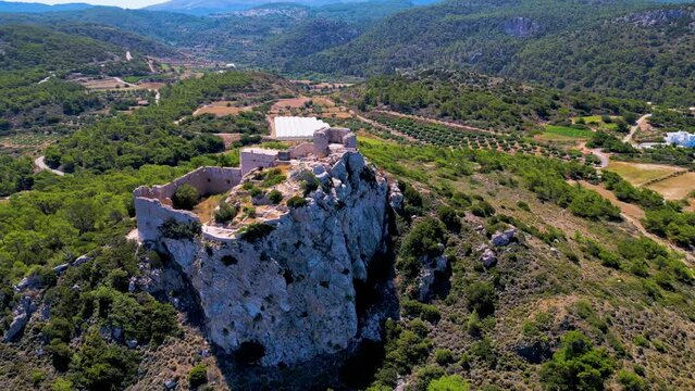 Areal video of old castle on the cliff