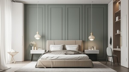 Modern Bedroom Background. Stylish Interior Design. Generative AI.