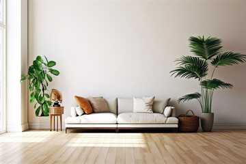 Window to Wellness: Spacious, Modern, Minimalist Living Room with Plants