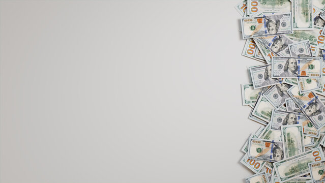 Banknotes Border Background with copy-space. Banking concept with One Hundred Dollar Bills at the edge of frame.