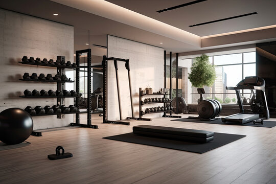 Effortless Fitness: Minimalistic Gym Room for Streamlined Workouts