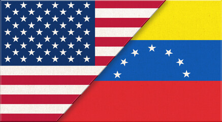 Flags of USA and Venezuela. American and Venezuela diplomatic relations