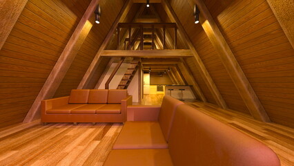 Obraz premium 森の中の三角屋根の一軒家