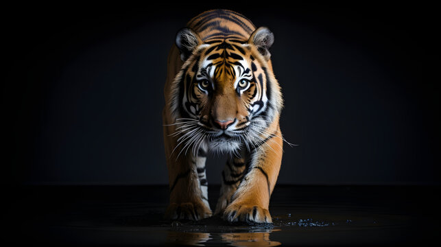 Minimalism photography of a tiger black background