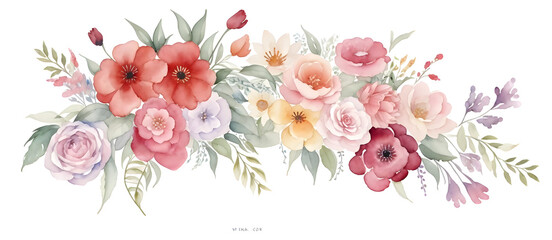 Watercolor floral composition on transparent background,generative ai