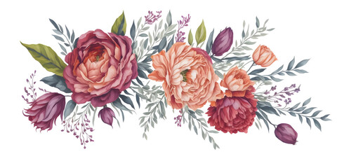 Watercolor floral composition on transparent background,generative ai