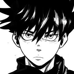 anime manga black and white portrait of a person