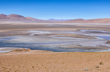 Driving through picturesque landscape at Paso de Jama, one of the most important mountain passes between Argentina and Chile; Traveling South America 