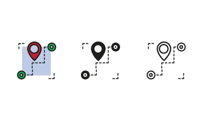 Obraz premium Map location icons. Line, glyph and cororful version vector illustration. Different style icons set.