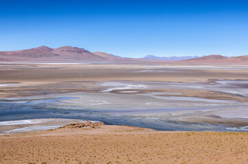 Driving through picturesque landscape at Paso de Jama, one of the most important mountain passes between Argentina and Chile; Traveling South America 