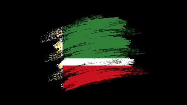 4K Paint Brush Chechnya Flag with Alpha Channel Stock Video Waving Brushed Chechen Banner. Transparent Background Texture Fabric Pattern High Detail. stock video