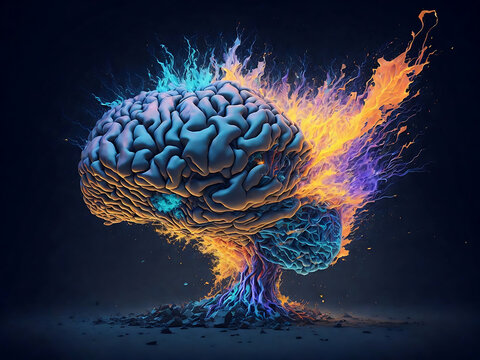 Concept art of a human brain exploding with knowledge and creativity. Generative AI