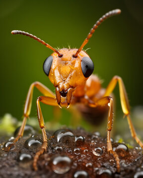 majestic pharaoh ant in the morning rain macro photo close up