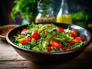 a shot of a bright green salad, generative ai