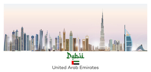 Dubai skyline in bright color palette vector illustration