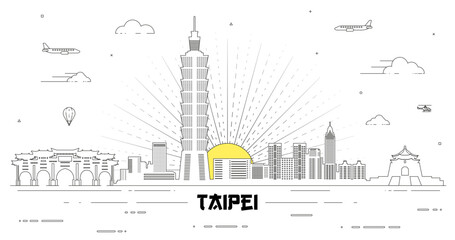 Naklejka premium Taipei skyline line art vector illustration