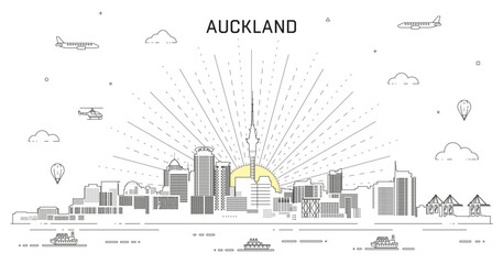 Auckland skyline line art vector illustration