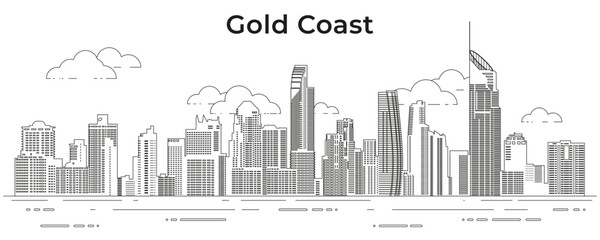 Gold Coast skyline line art vector illustration © brichuas