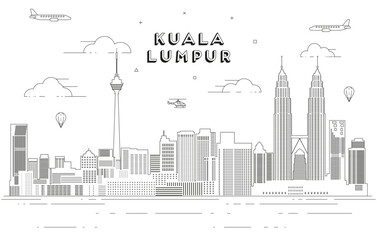 Kuala Lumpur skyline line art vector illustration