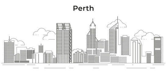 Perth skyline line art vector illustration