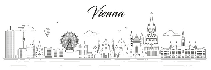 Obraz premium Vienna skyline line art vector illustration