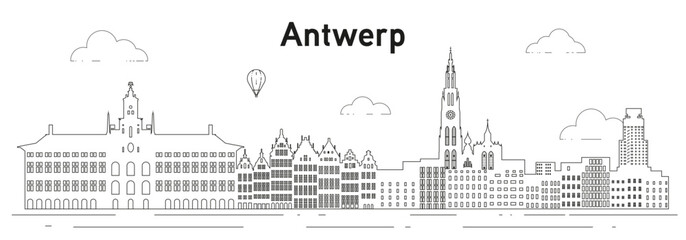 Antwerp skyline line art vector illustration