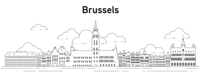 Brussels skyline line art vector illustration