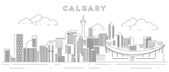 Calgary skyline line art vector illustration - 621635359