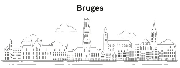 Fototapeta na wymiar Bruges skyline line art vector illustration