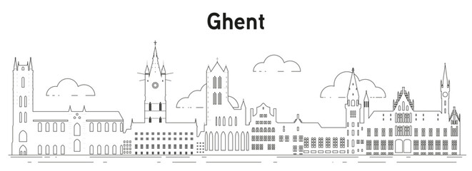 Ghent skyline line art vector illustration