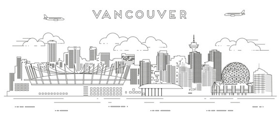 Fototapeta premium Vancouver skyline line art vector illustration