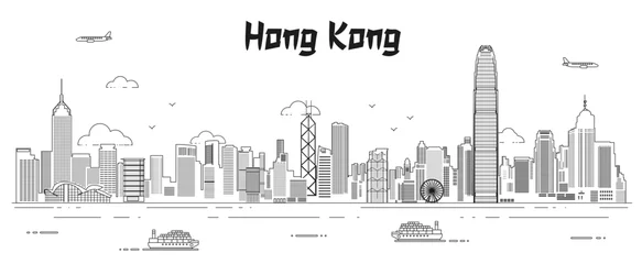 Foto op Plexiglas Hong Kong skyline line art vector illustration © brichuas