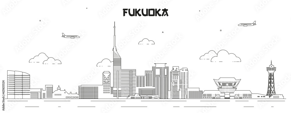 Wall mural fukuoka skyline line art vector illustration - Wall murals