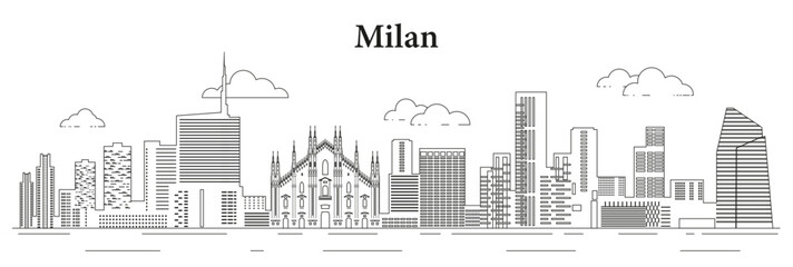 Milan skyline line art vector illustration