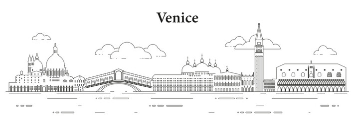 Venice skyline line art vector illustration