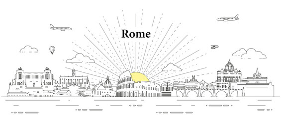 Rome skyline line art vector illustration