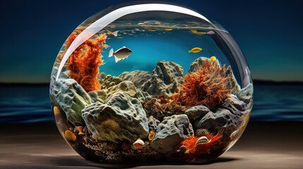  a fish bowl filled with lots of different types of fish.  generative ai